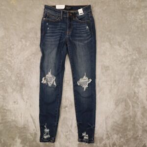 Judy Blue Dark Wash Distressed Mid Rise Skinny Fit Denim Jeans size 3/26 NWT